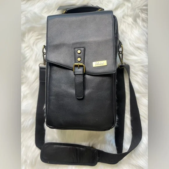 Tilvini Black Genuine Leather Insulated Wine Bag & Tumbler Set NWT - Picture 5 of 11